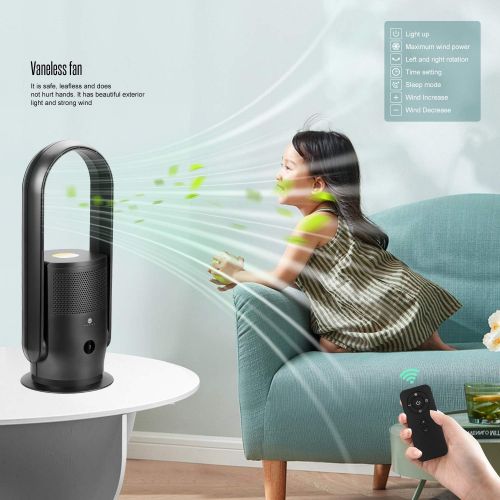  [아마존베스트]U ULTTY Tower fans, fan air purifier with air filter, no fan wheel, quiet with remote control, 90° oscillation, 9 settings wind speed, 8 hours timer, black.