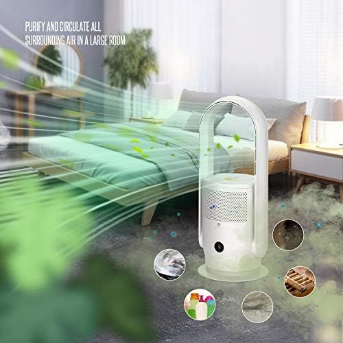  [아마존베스트]U ULTTY Tower Fans, Fan Air Purifier with Air Filter, No Fan Wheel, Quiet with Remote Control, 90° Oscillation, 9 Levels Wind Speed, 8 Hours Timer, White