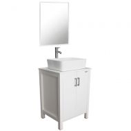 U-Eway 24 Bathroom Vanity Cabinet with Mirror, Bathroom Vanity Top With Porcelain White Sink Set,Rectangle Ceramic Sink Combo W/Chrome Faucet,MDF Board, White Cabinet