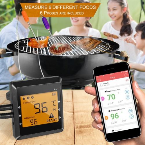  U-Homewee Meat Thermometer, Wireless Bluetooth Cooking Food Thermometer Smart Digital Meat Thermometer with 6 probe for Kitchen Cake Baking and BBQ Smoker Grilling