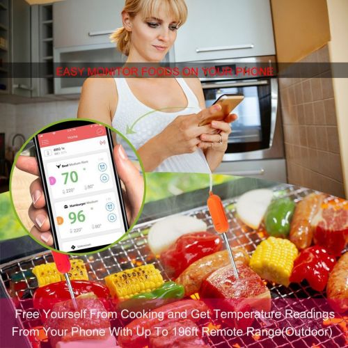  U-Homewee Meat Thermometer, Wireless Bluetooth Cooking Food Thermometer Smart Digital Meat Thermometer with 6 probe for Kitchen Cake Baking and BBQ Smoker Grilling
