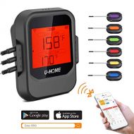U-Homewee Meat Thermometer, Wireless Remote Digital Cooking Food Thermometer - Magnetic Smart Bluetooth Meat Thermometer with 6 Probe for Grilling Smoker BBQ Kitchen Baking Steak