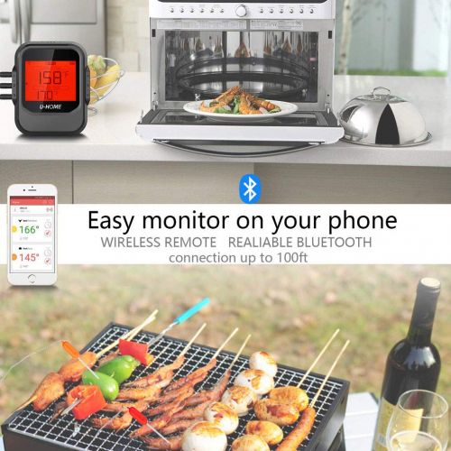  U-Homewee Meat Thermometer, Wireless Remote Digital Cooking Food Thermometer - Magnetic Smart Bluetooth Meat Thermometer with 6 Probe for Grilling Smoker BBQ Kitchen Baking Steak