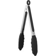 600ºF Heat Resistant Kitchen Tongs: U-Taste 9 inch Silicone Cooking Tong with Firm Sealed Non Stick Rubber Tips & Silicon Coated 18/8 Stainless Steel Handle & Smooth Locking for Serving Salad (Black)