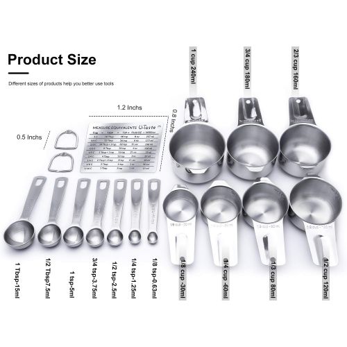  Measuring Cups, U-Taste Measuring Cups and Spoons Set of 15 in 18/8 Stainless Steel : 7 Measuring Cups and 7 Measuring Spoons with 2 D-Rings and 1 Professional Magnetic Measurement