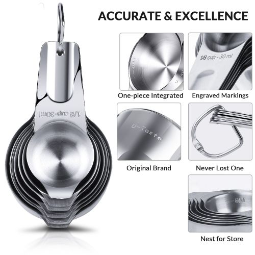  Measuring Cups, U-Taste Measuring Cups and Spoons Set of 15 in 18/8 Stainless Steel : 7 Measuring Cups and 7 Measuring Spoons with 2 D-Rings and 1 Professional Magnetic Measurement