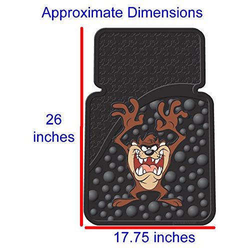  U.A.A. INC. 2pc Looney Tunes Taz Attitude Character Black Rubber Front Floor Mats Set New