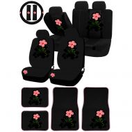 U.A.A. INC. UAA 26pc Whimsical Pink Flower Fun Universal Seat Cover Combo & Carpet Mat Set