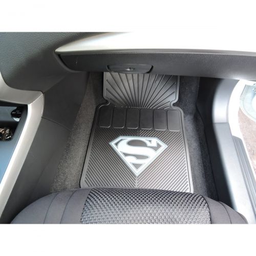  U.A.A. INC. Superman Gray Silver Shield 2pc Front Black Rubber Universal Car Truck Floor Mats Set