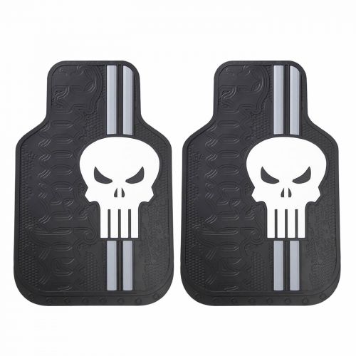  U.A.A. INC. 2 pc Marvel Punisher Black & White Skull Logo Front Rubber Floor Mats Set New