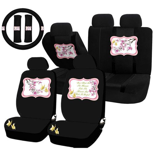  U.A.A. INC. UAA 22pc Cherry Blossom Yellow Butterfly Universal Seat Cover Steering Combo Set
