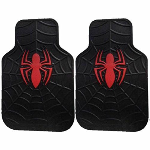  U.A.A. INC. 2pcs Spiderman Black W/RED Front Rubber Floor MATS New Set CAR Trucks