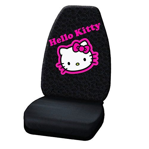  U.A.A. INC. 7 pc Hello Kitty Collage Black & Pink Steering Seat Covers Rubber Mats Universal