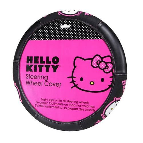  U.A.A. INC. 7 pc Hello Kitty Collage Black & Pink Steering Seat Covers Rubber Mats Universal