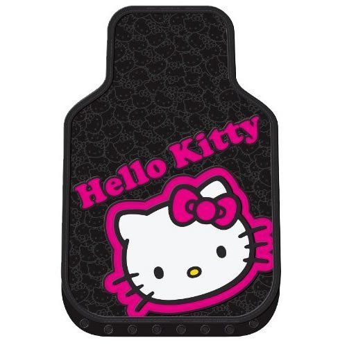  U.A.A. INC. 7 pc Hello Kitty Collage Black & Pink Steering Seat Covers Rubber Mats Universal