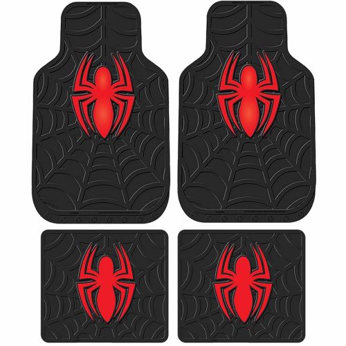  U.A.A. INC. 4pcs SPIDERMAN BLACK W/ RED FRONT & REAR RUBBER FLOOR MATS SET CAR TRUCKS