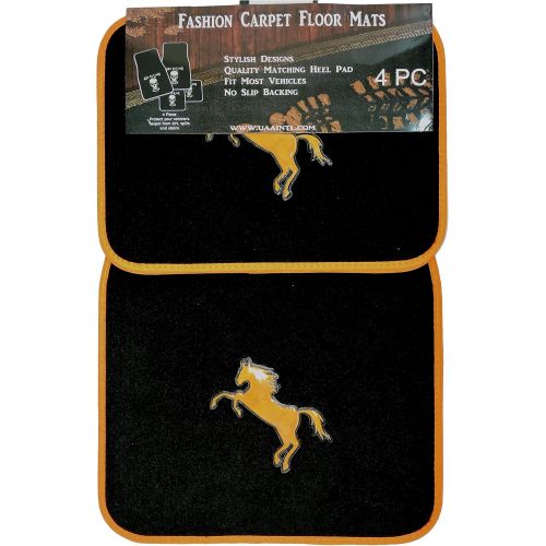  U.A.A. INC. 4pc Pony Horse Red White Blue Black Universal Carpet Floor Mats Set Car Truck