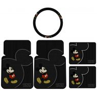 U.A.A. INC. 5pcs Mickey Mouse Vintage Front Rear Rubber Floor Mats Steering Wheel Cover Set