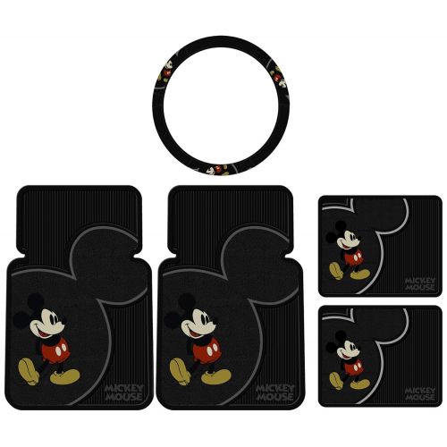  U.A.A. INC. 5pcs Mickey Mouse Vintage Front Rear Rubber Floor Mats Steering Wheel Cover Set