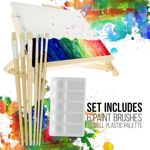  US Art Supply 21-Piece Acrylic Painting Table Easel Set with, 12-Tubes Acrylic Painting Colors, 11x14 Stretched Canvas, 6 Artist Brushes, Plastic Palette with 10 Wells