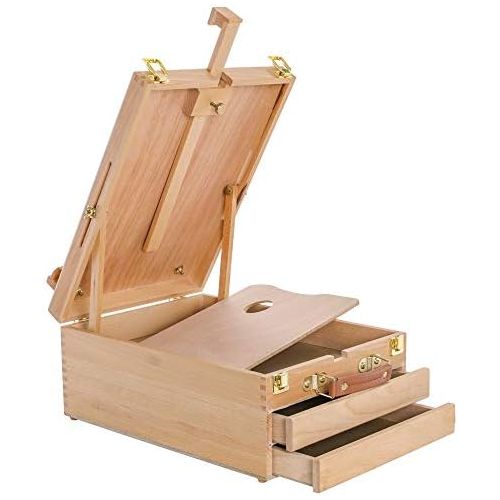  US Art Supply U.S. Art Supply Grand Cayman Extra Large 2 Drawer Adjustable Wood Table Sketchbox Easel, Paint Palette, Premium Beechwood - Portable Wooden Artist Desktop Case - Store Art Paint, M