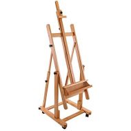 U.S. Art Supply Malibu Heavy Duty Extra Large Adjustable H-Frame Studio Easel with Artist Storage Tray - Tilts Flat, Sturdy Wooden Beech Wood Painting Canvas Holder Stand - Locking