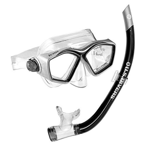  [아마존베스트]U.S. Divers Icon Mask + Airent Snorkel Set. Easily Adjustable Snorkeling Set for Adults (One Size Fits Most)