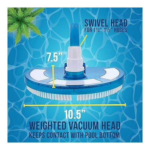 U.S. Pool Supply Weighted Pool Vacuum Head, Transparent Curved Half Moon Body - Swivel Connection, Pole Handle - for Above Ground & Inground Swimming Pools - Vinyl Liner Floor, Wall, Corner Cleaner