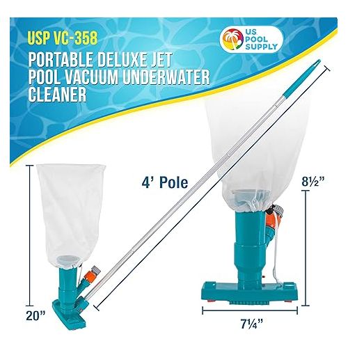  U.S. Pool Supply Portable Deluxe Jet Pool Vacuum Underwater Cleaner with 5 Section Pole, 3 Scrub Brushes, Leaf Bag, Telescopic Pole Attachment - Above Ground Pools, Spas, Ponds - Attach to Garden Hose