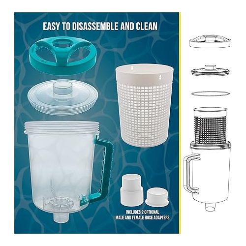  U.S. Pool Supply Professional in-line Pool Leaf Canister with Plastic Mesh Basket - Skims Leaves, Debris - Fits Suction & Automatic Pool Cleaners