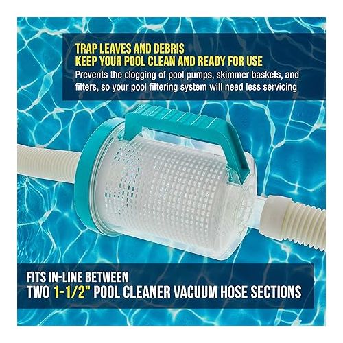  U.S. Pool Supply Professional in-line Pool Leaf Canister with Plastic Mesh Basket - Skims Leaves, Debris - Fits Suction & Automatic Pool Cleaners