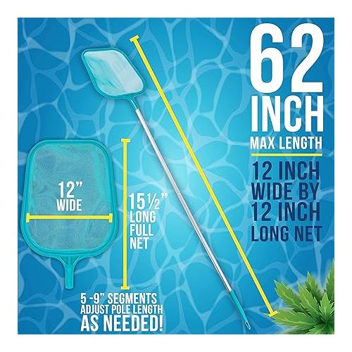  U.S. Pool Supply Swimming Pool 4 Foot Leaf Skimmer Net with 4 Connecting Aluminum Pole Sections - Fine Mesh Netting for Fast Cleaning of Debris - Clean Spas & Ponds