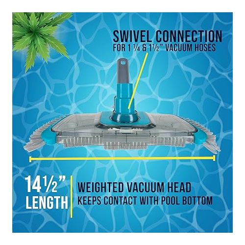  U.S. Pool Supply Premium Rectangular Weighted Pool Vacuum Head with Side Brushes, Swivel Connection, EZ Clip Handle - Above Ground & Inground Swimming Pools - Vinyl Liner Floor, Wall, Corner Cleaner