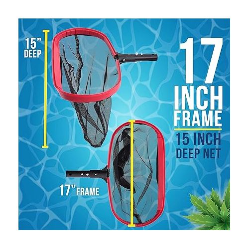  U.S. Pool Supply Professional Deluxe Swimming Pool Leaf Skimmer Rake with Deep Net Bag, Heavy Duty - Strong Reinforced Aluminum Frame, Faster Cleaning & Easier Debris Pickup & Removal, EZ Clip Handle