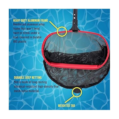  U.S. Pool Supply Professional Deluxe Swimming Pool Leaf Skimmer Rake with Deep Net Bag, Heavy Duty - Strong Reinforced Aluminum Frame, Faster Cleaning & Easier Debris Pickup & Removal, EZ Clip Handle