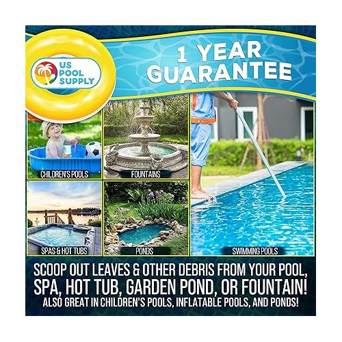  U.S. Pool Supply Professional Deluxe Swimming Pool Leaf Skimmer Rake with Deep Net Bag, Heavy Duty - Strong Reinforced Aluminum Frame, Faster Cleaning & Easier Debris Pickup & Removal, EZ Clip Handle