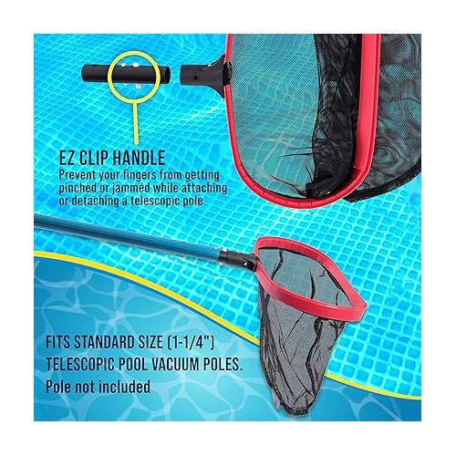  U.S. Pool Supply Professional Deluxe Swimming Pool Leaf Skimmer Rake with Deep Net Bag, Heavy Duty - Strong Reinforced Aluminum Frame, Faster Cleaning & Easier Debris Pickup & Removal, EZ Clip Handle