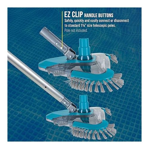  U.S. Pool Supply Premium Triangular Weighted Pool Vacuum Head with Side Brushes, Swivel Connection, EZ Clip Handle - Above Ground & Inground Swimming Pools - Vinyl Liner Floor, Wall, Corner Cleaner