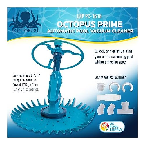  U.S. Pool Supply Professional Automatic Pool Vacuum Cleaner & Hose Set, Octopus Prime - Removes Swimming Pool Debris, Powerful Suction Cleans Floors Walls Steps - Quiet Fast Cleaning Climbing Sweeper