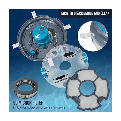  U.S. Pool Supply Octopus Pro Max Cordless Robotic Pool Vacuum Cleaner - Lasts 75 Mins, Powerful Suction, Dual Filtering, Cleans Removes Leaves Debris - Flat Above-Ground, Small In-Ground, Rechargeable