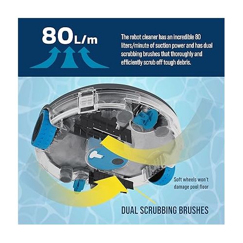  U.S. Pool Supply Octopus Pro Max Cordless Robotic Pool Vacuum Cleaner - Lasts 75 Mins, Powerful Suction, Dual Filtering, Cleans Removes Leaves Debris - Flat Above-Ground, Small In-Ground, Rechargeable