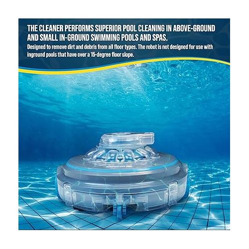  U.S. Pool Supply Octopus Pro Max Cordless Robotic Pool Vacuum Cleaner - Lasts 75 Mins, Powerful Suction, Dual Filtering, Cleans Removes Leaves Debris - Flat Above-Ground, Small In-Ground, Rechargeable