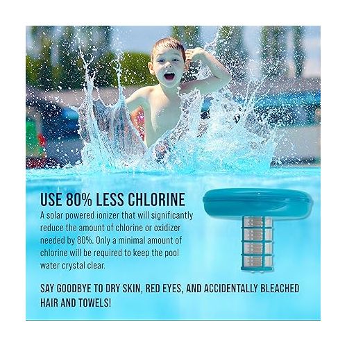  U.S. Pool Supply Solar Pool Ionizer Cleaner & Purifier - Chlorine-Free Sun Shock for Crystal-Clear Safe Swimming Pool Water - Long Lasting Copper Anode, Eco-Friendly Solar Powered, Fresh & Salt Water