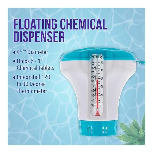  U.S. Pool Supply Professional Heavy Duty Spa, Hot Tub, Pond Cleaning & Maintenance Set - Small Skimmer Net, Deep Fine Mesh Netting, Spa Scrubbing Brush, 4 Ft Pole, Floating Chlorine Chemical Dispenser