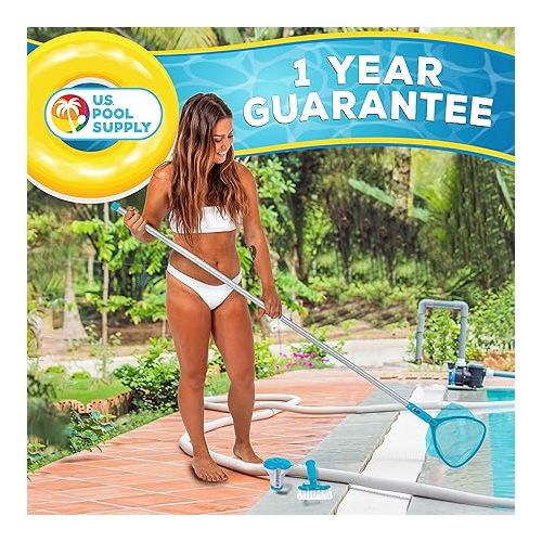  U.S. Pool Supply Professional Heavy Duty Spa, Hot Tub, Pond Cleaning & Maintenance Set - Small Skimmer Net, Deep Fine Mesh Netting, Spa Scrubbing Brush, 4 Ft Pole, Floating Chlorine Chemical Dispenser