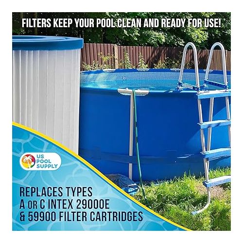  U.S. Pool Supply 4 Pack of Universal Replacement Filter Cartridges, Type A or C - Compatible with Above Ground Swimming Pool Pumps Using Type A or C Filters - Provides Premium Clean Water Filtration