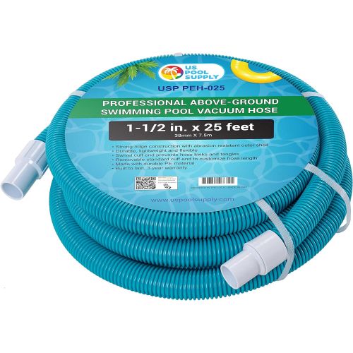  U.S. POOL SUPPLY 1-1/2 inch x 25 Foot Professional Above Ground Swimming Pool Vacuum Hose with Swivel Cuff - Removable Cuff, Cut to Fit Compatible with Filter Pumps, Filtration Sys