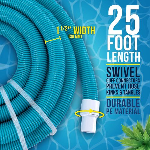  U.S. POOL SUPPLY 1-1/2 inch x 25 Foot Professional Above Ground Swimming Pool Vacuum Hose with Swivel Cuff - Removable Cuff, Cut to Fit Compatible with Filter Pumps, Filtration Sys