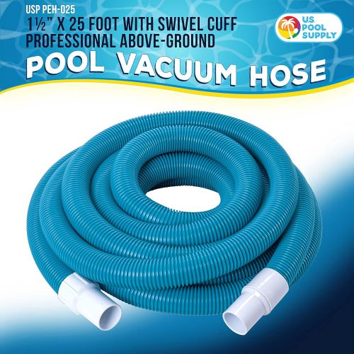  U.S. POOL SUPPLY 1-1/2 inch x 25 Foot Professional Above Ground Swimming Pool Vacuum Hose with Swivel Cuff - Removable Cuff, Cut to Fit Compatible with Filter Pumps, Filtration Sys