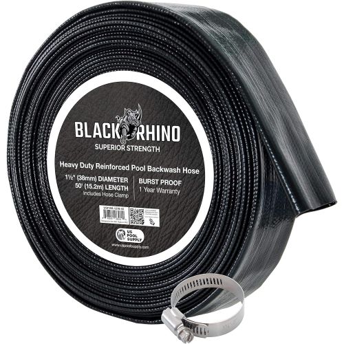  U.S. Pool Supply Black Rhino 1-1/2 x 50 Pool Backwash Hose with Hose Clamp - Extra Heavy Duty Superior Strength, Thick 1.2mm (47mils) - Weather Burst Resistant - Drain Clean Swimmi